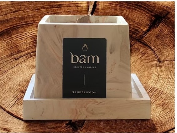 Sandalwood   Orange Brown Marbled Square Wooden Wick Jar